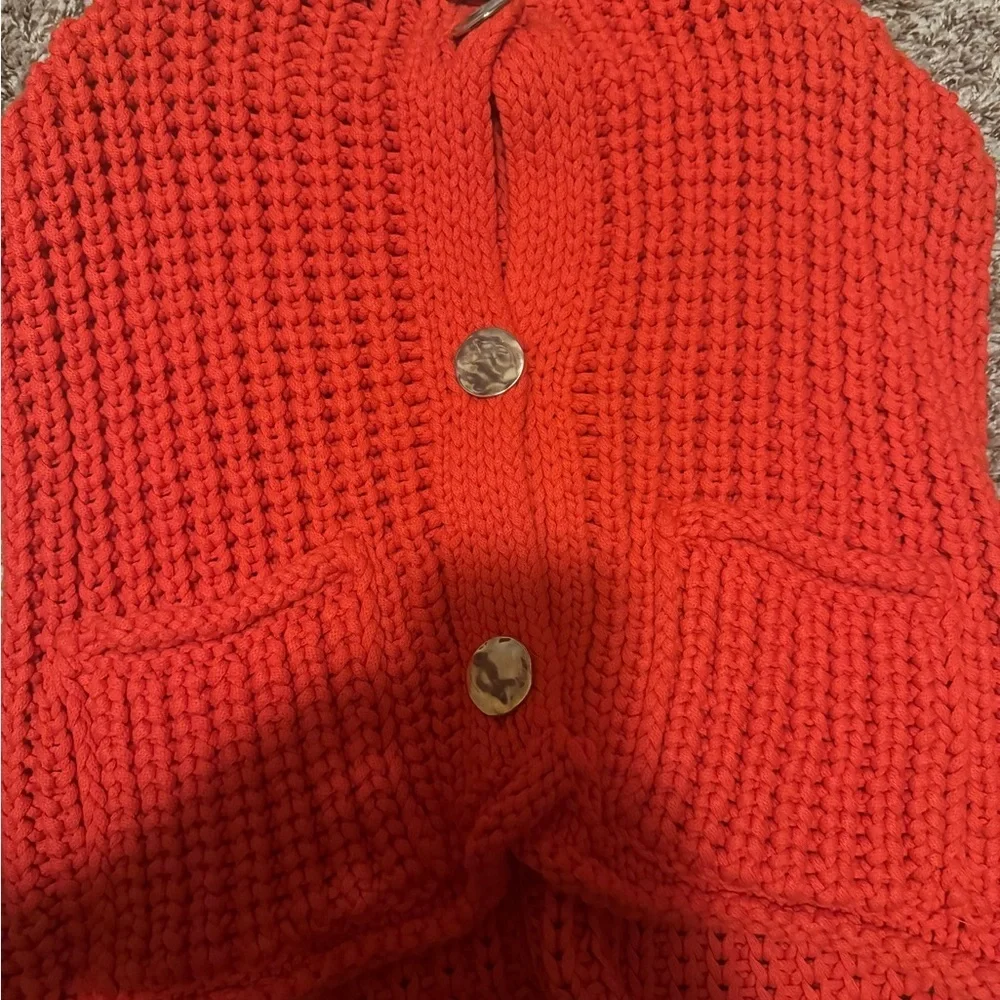 Zara Red Knit Cardigan with Gold Buttons - Picture 3 of 3